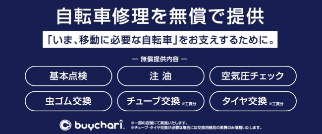 バイチャリが新型コロナウイルス感染症の支援で、移動を必要とする人のための自転車の点検・修理を無償で実施