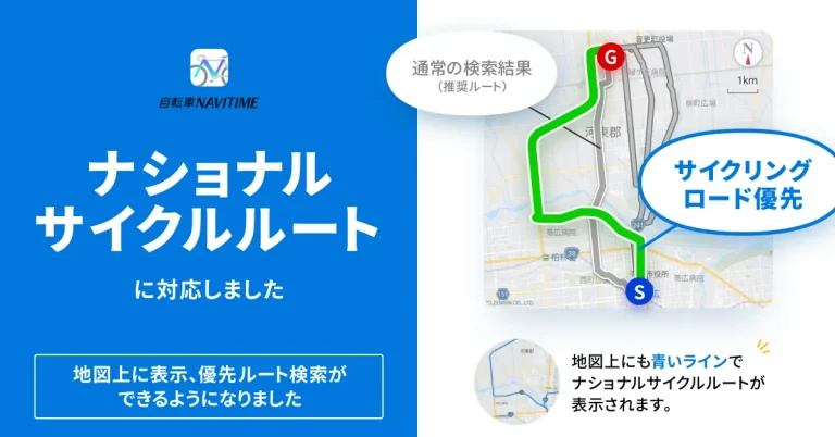「自転車NAVITIME」がナショナルサイクルルートに対応　サイクリングがより便利に