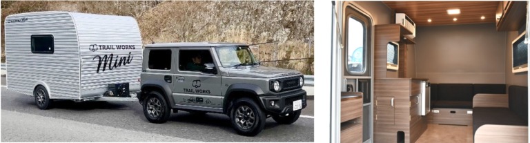 ケイワークスが新型マルチユースキャンピングカー2種を初出展　免許不要のトレーラーや走破性重視のモデルを用意